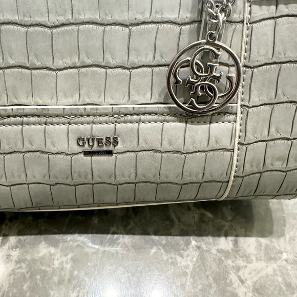 Guess Delaney Medium Classic Croc Embossed Gray Women’s Tote Handbag - Picture 2 of 8